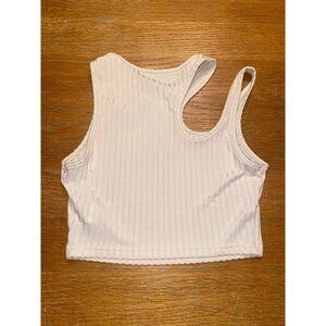 White Ribbed Asymmetrical Crop Top